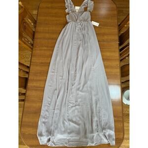 Mumu Weddings Gray Maxi Dress Ruffle Strap Bridesmaid Formal Gown NWT